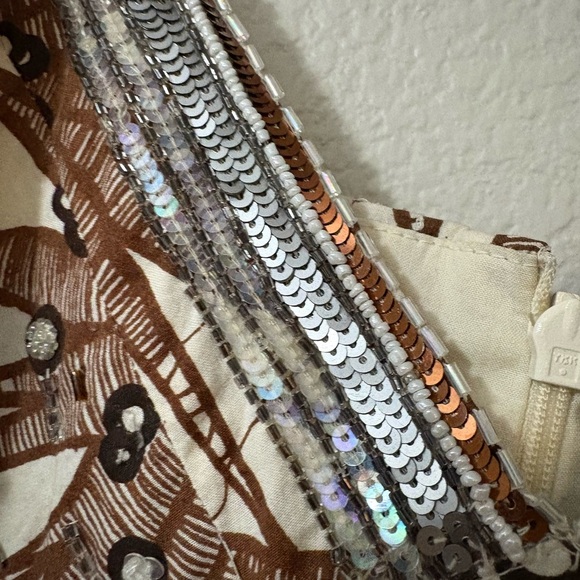 100% Silk Sunburst Sleeveless Dress. Sunburst Design with Embellishments. - Picture 6 of 16